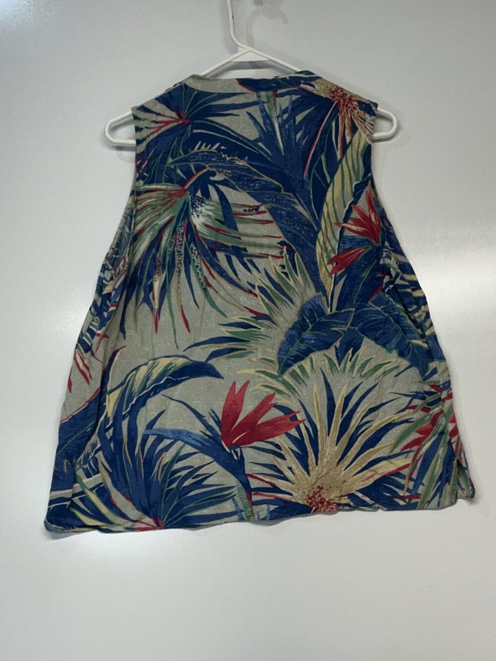 Chaps XL Blue Tropical Ruffle Tie Neck Sleeveless Blouse Boho Resort Top - Picture 3 of 14